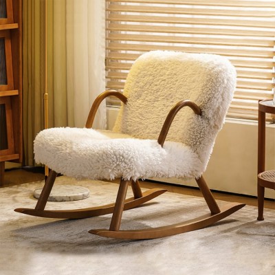 Hais Sherpa Rocking Armchair – Natural Wood Base with Soft Upholstery