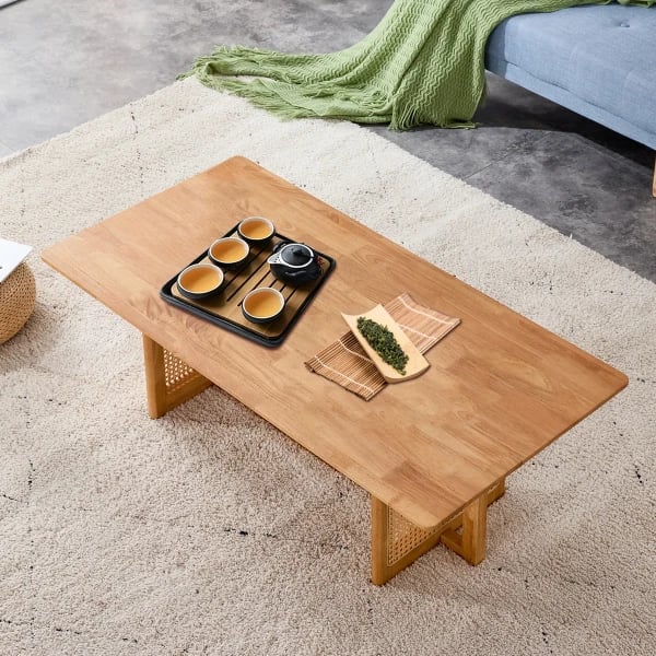 Éloria Natural Wood Coffee Table – With Rattan Base