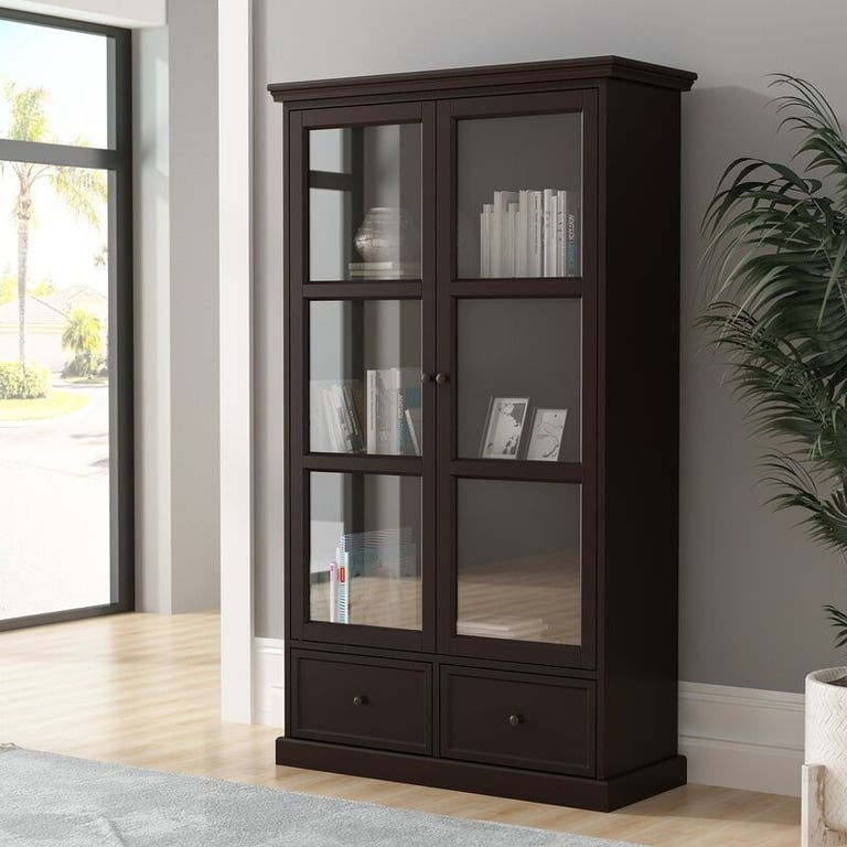 Linda - Natural Wood Cabinet with Glass Doors