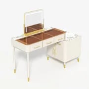 Velona Vanity Set – Natural Wood with Glass & Marble-Look Surfaces, LED Mirror & Chair