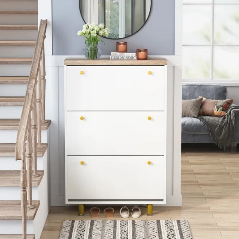 WalnutBlack 24 Pairs Solid + Manufactured Wood Shoe Storage Cabinet