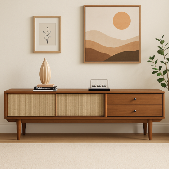 Picture of Caria – Rattan & Natural Wood TV Stand with Drawers