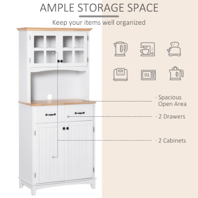 Costa Kitchen Hutch Compact Storage Cabinet with Glass Doors - Natural Wood