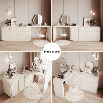 Arcadia Extendable Vanity Set – Natural Wood with Modern Storage Design