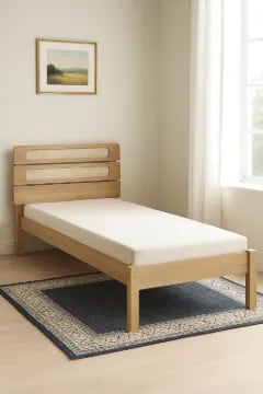Picture of Solenne – Single Bed in Natural Wood with Modern Slatted Headboard