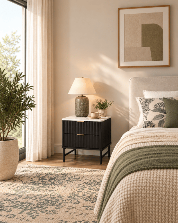 Lorven Modern Bedside Table – Natural Wood