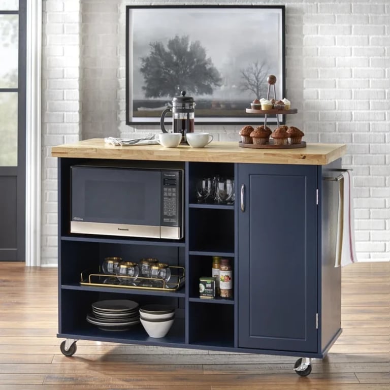 Moulden Small Kitchen Island with Wheels - Natural Wood