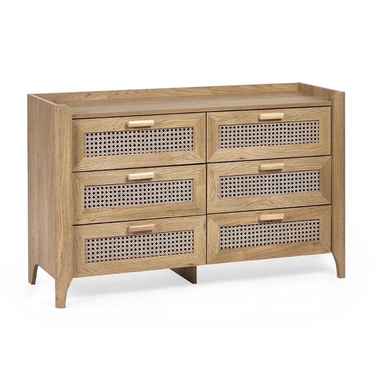 Elira – Natural Wood & Rattan 6-Drawer Chest