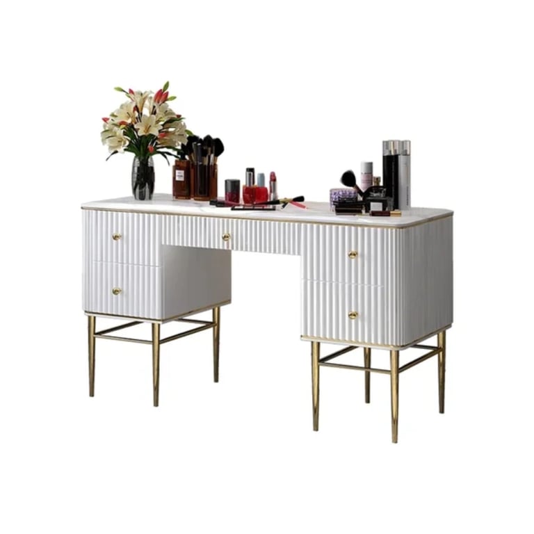 Vanity Dressing Table – Marble-Effect Top with Gold Legs