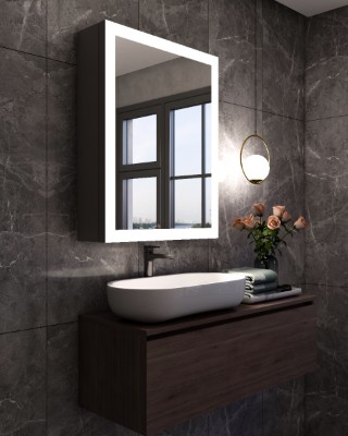 Picture of Peria – Multifunctional LED Bathroom Mirror with Natural Wood Storage