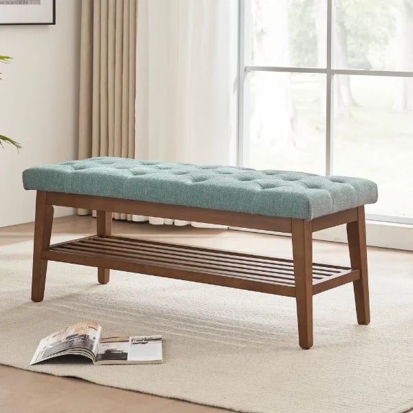 Picture of Milo – Natural Wood Shoe Bench with Fabric Upholstery