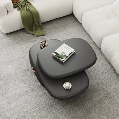 Eclipse – Oval Tiered Coffee Table made of Natural Wood with Rotating Top and Hidden Storage