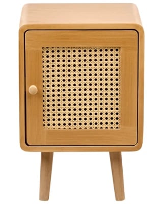 صورة طاولة السرير رينيا من الخشب الطبيعي – باب واحد بواجهة منسوجة