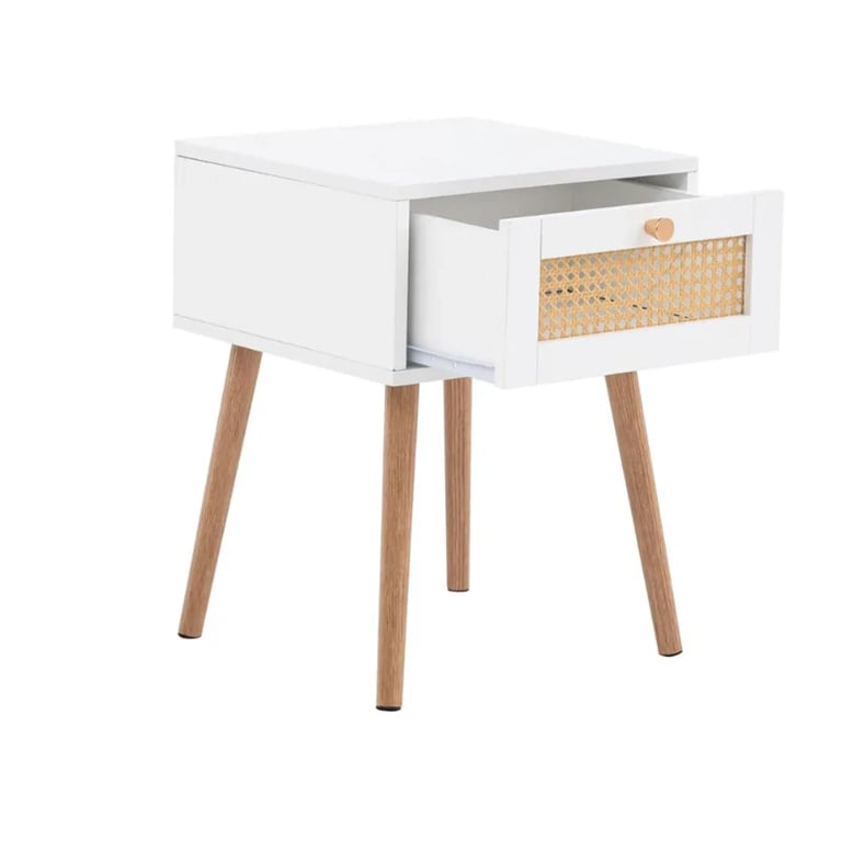 Lunita – Natural Wood & Rattan One-Drawer Bedside Table