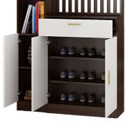 Élévé Display Divider Cabinet – Natural Wood with Decorative Panel.