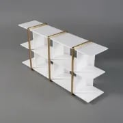 Vionna Low Display Shelf – White Wood with Gold Accents