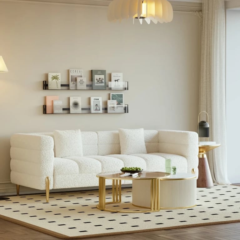 Lumière Sofa Set – 3-Seater Sofa & 2 Armchairs with Golden Metal Legs