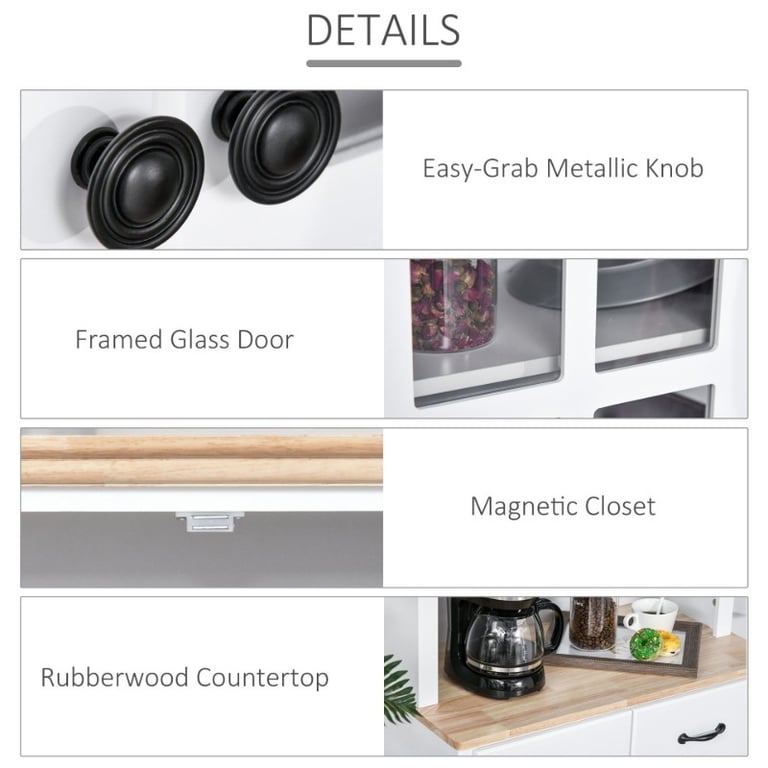 Costa Kitchen Hutch Compact Storage Cabinet with Glass Doors - Natural Wood