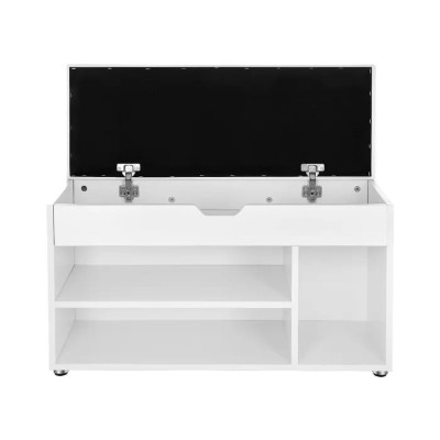 صورة خزانة أحذية خشب طبيعي بمقعد - أبيض