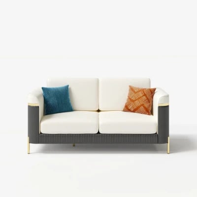 Diora – Sofa Set of Two Sofas & One Armchair with Natural Wood Frame and Gold Stainless-Steel Legs