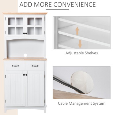 Costa Kitchen Hutch Compact Storage Cabinet with Glass Doors - Natural Wood