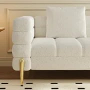 Amélis– Modern Natural Wood Sofa Set with Armchair and Ottoman, Golden Legs