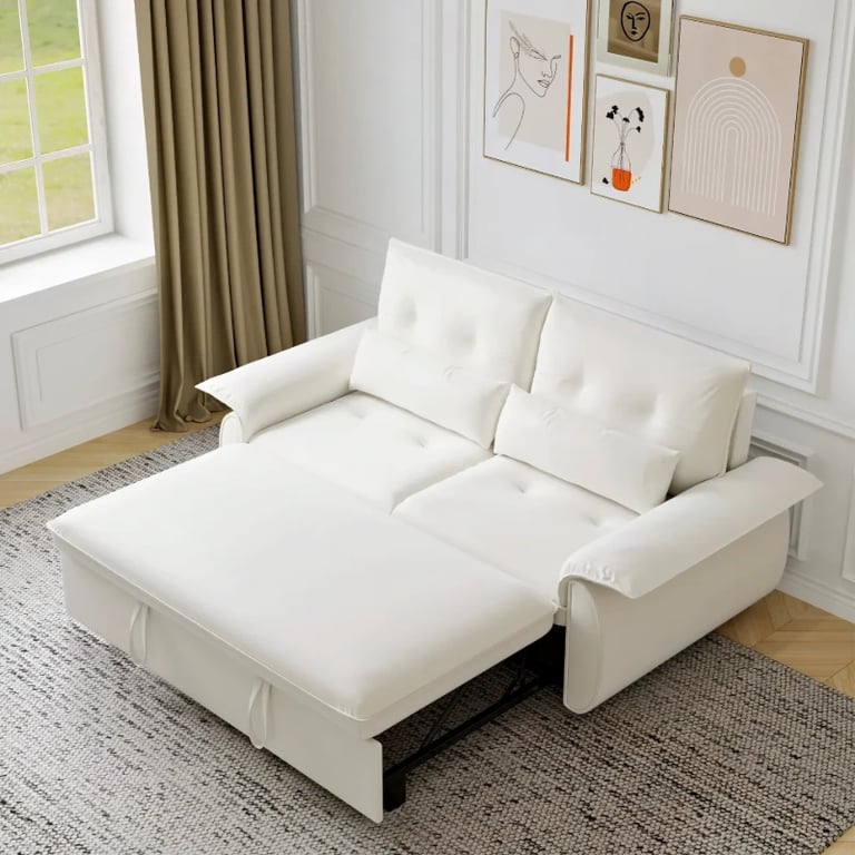 Velin Convertible Sofa Bed – Padded Arms with Natural Wood Frame