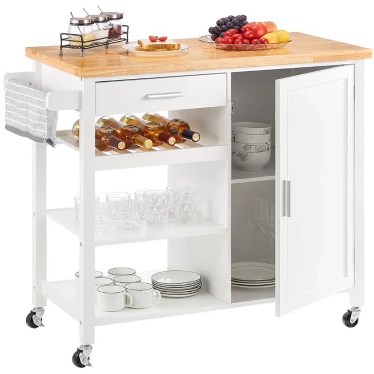 Yonn Rolling Kitchen Island with Solid Wood Top