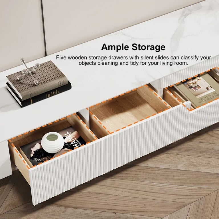 Picture of Marlo – Natural Wood TV Unit with Gold Base & Storage Drawers