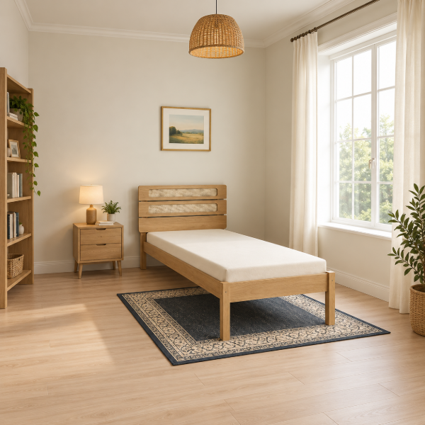 Picture of Solenne – Single Bed in Natural Wood with Modern Slatted Headboard