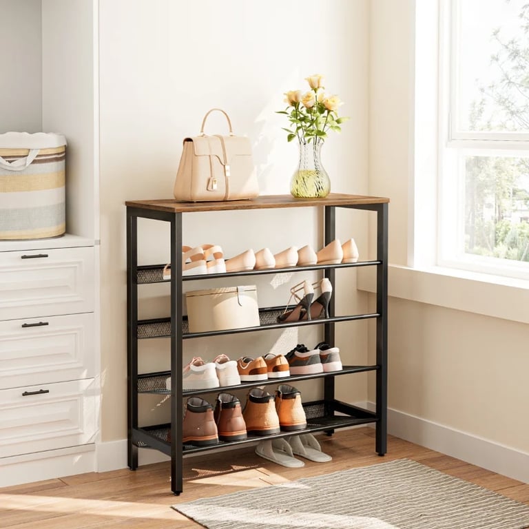 Liora - Natural Wood Shoe Storage Unit with Metal Frame