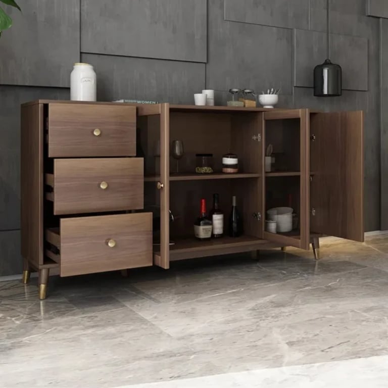Atacha Modern Sideboard – Natural Wood with Drawers and Shelves