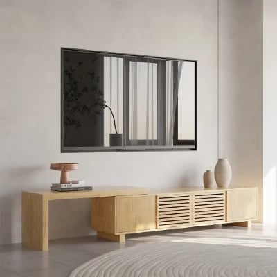 Japandi 63 to 83 Walnut Retracted & Extendable TV Stand with 4 Shelves Up to 85