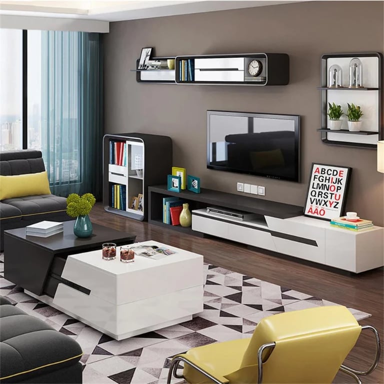 صورة فليكسو – طاولة قهوة من الخشب الطبيعي بسطح منزلق وأجزاء قابلة للتمديد مع وحدة تخزين