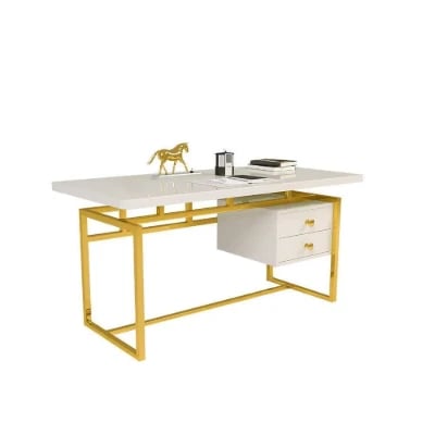 Alpha Gold Frame Desk - Natural wood.