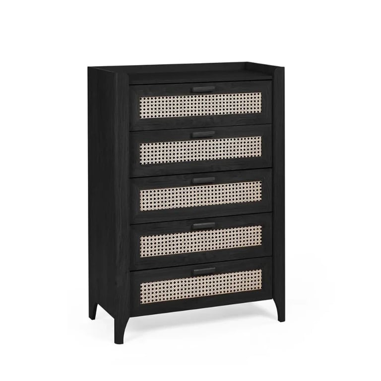 Zaria - Natural wood storage unit with rattan fronts.