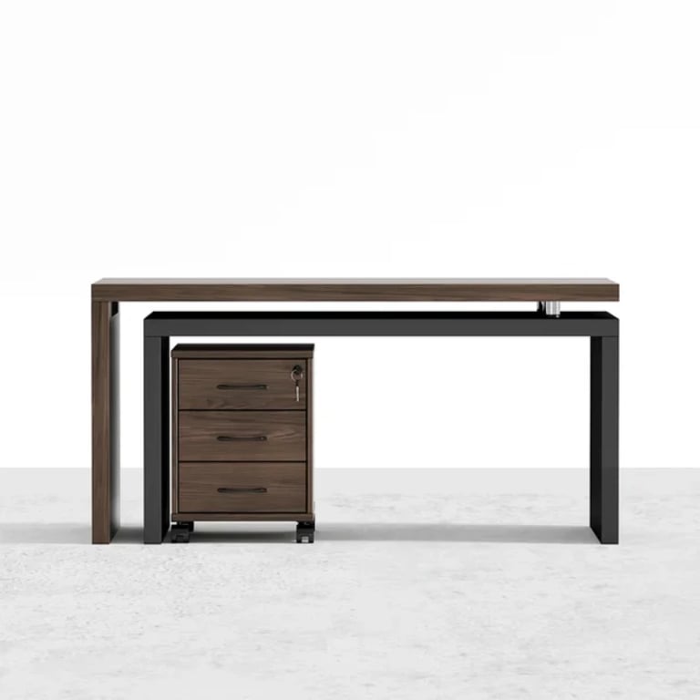 Picture of Alvar –Swivel L-Shaped Desk with Movable File Cabinet -Natural Wood