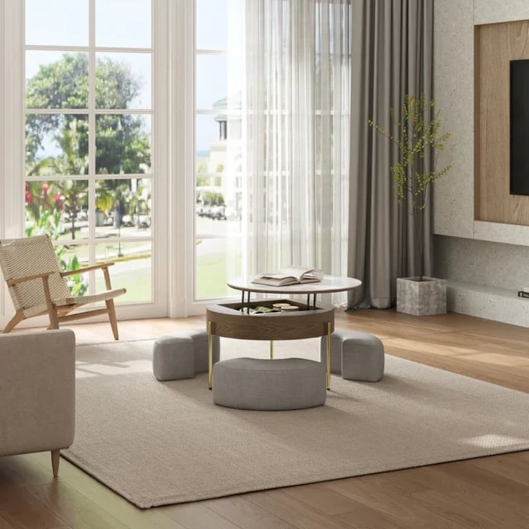 صورة زاڤو – طاولة قهوة بسطح قابل للرفع من الخشب الطبيعي مع وحدة تخزين