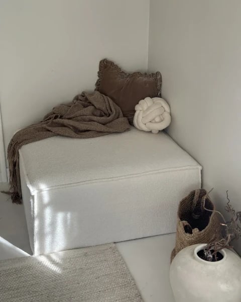 Luvo Ottoman – Square Plush Design with Natural Wood Frame