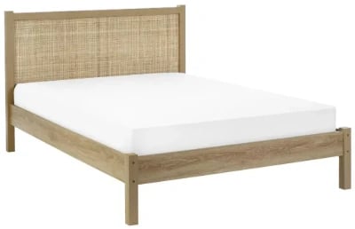Arello Natural Wood Bed – Rattan Headboard
