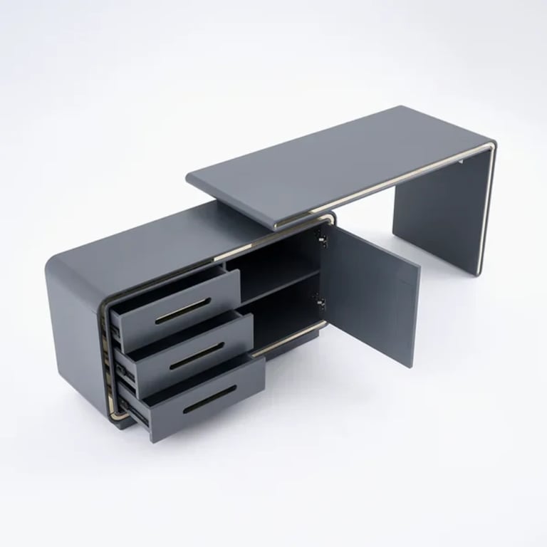 صورة لارو – مكتب عصري من الخشب الطبيعي مع خزانة ملفات وأدراج