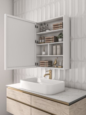 صورة تولين مرآة حمام بإضاءة ليد و خزانة