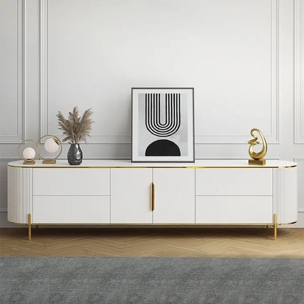 Picture of Clarva Curved TV Unit  – Gold Frame & Fluted Charm