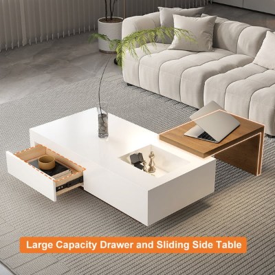 Picture of Crova Natural Wood Coffee Table-Sliding Storga