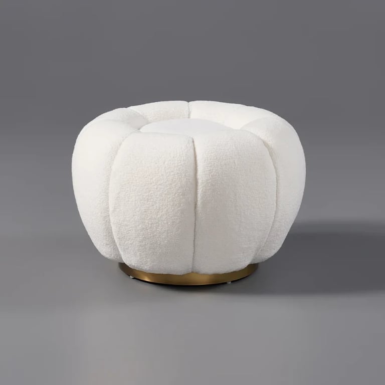 Noria Upholstered Ottoman – Natural Fabric with Wooden Base