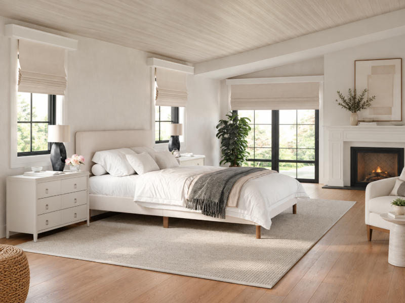 Picture of Eloria Upholstered Platform Bed - Natural Wood Modern Bed