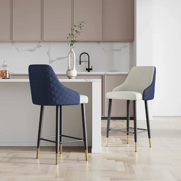 Élégance Bar Stool – Quilted Back with Gold Accents - Natural wood