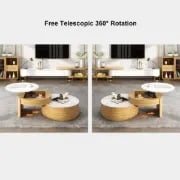 صورة طاولة قهوة دوبا من الخشب الطبيعي مع أدراج للتخزين