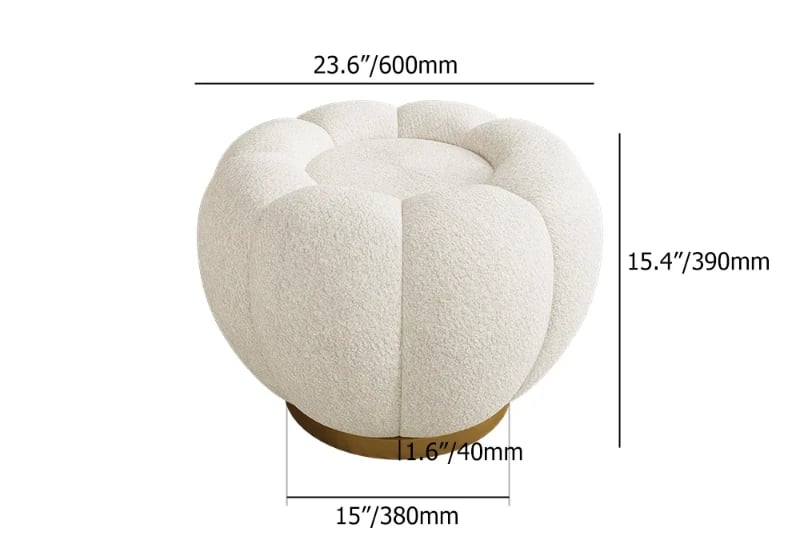 Noria Upholstered Ottoman – Natural Fabric with Wooden Base