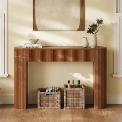 Linea Fluted Console Table – Natural Wood